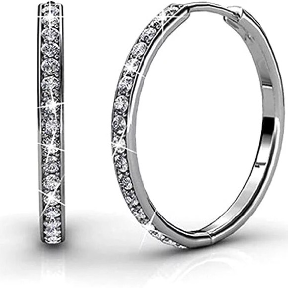 LAST PRICE!BNIB Cate & Chloe Bianca 18K WG Plate Swarovski Crystal Hoop Earrings - Picture 4 of 5